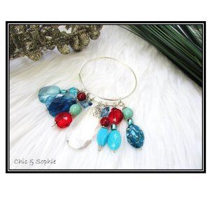 Silver Charm Bangles Red Blue Jewels Bracelet